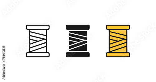 Minimalist spool set in flat style with white, black, and yellow colors