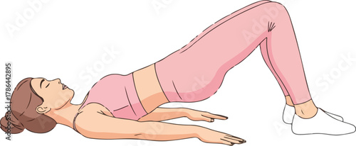Illustration of Woman Performing Glute Bridge Exercise for Fitness and Core Strength