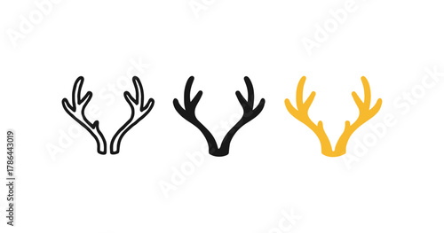 Minimalist deer antler icons set in linear and solid styles