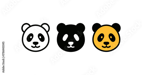 Minimalist panda faces in three color variations