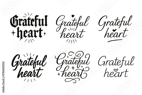 Grateful Heart Calligraphy. Grateful heart. Create a calligraphy lettering illustration of the phrase: