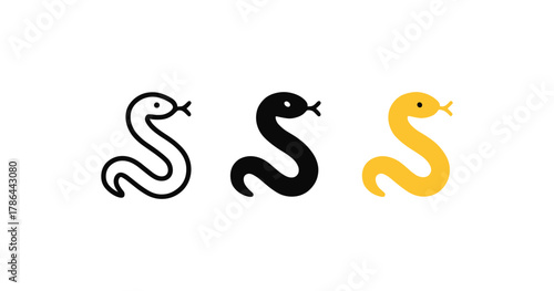 Minimalist snake icons in black and yellow variants on white background