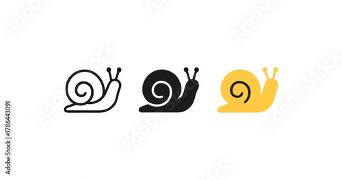 Minimalist snail icons in line, solid, and color styles for design