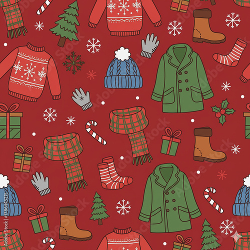 The vector set of winter clothes. Coats, hats, gloves, shoes, and socks
