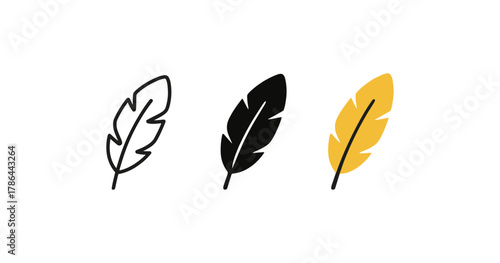 Minimalist feather icons in linear, silhouette, and solid styles
