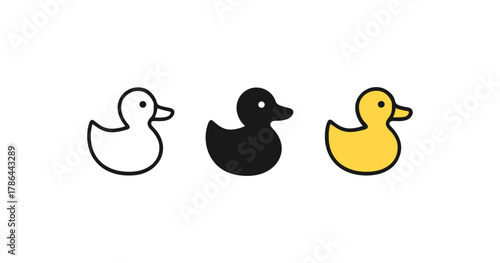 Minimalist triple duck silhouettes in black, white, and yellow