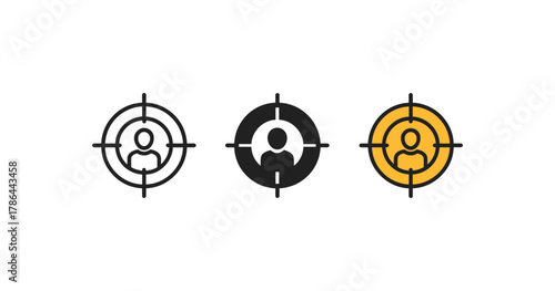 Target audience concept with linear style human icons in focus