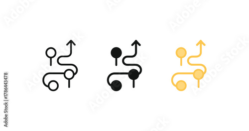 Minimalist icon set with arrows and circles in linear black, yellow, and filled styles