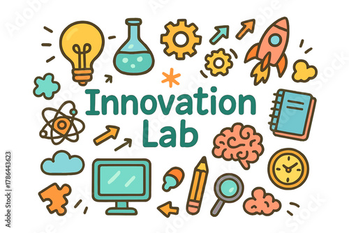 Creative Innovation Lab Illustration. Innovation lab. Hand-drawn doodle illustration of innovation lab.