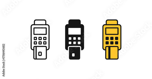 Minimalist payment terminal icons: monochrome and yellow set