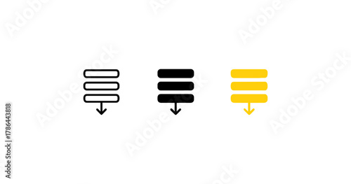 Simple download icons in triple design: linear, solid, and minimal styles