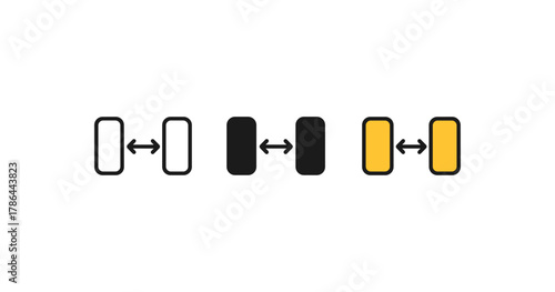 Minimalistic set of swap icons with arrows and rectangles in monochrome and yellow