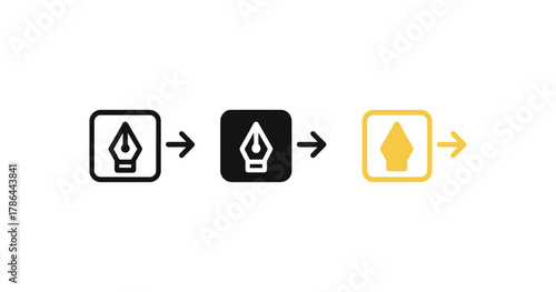 Minimalist evolution of pen nib icons in monochrome and yellow