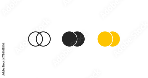 Minimalist design with overlapping circles in monochrome and yellow variations