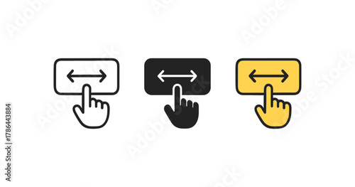 Swipe gesture icons in minimalist style with hand click symbol in various colors