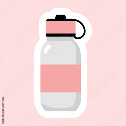 Cute pink travel bottle sticker in a simple cartoon style, perfect for kids’ designs, planners, travel themes, and playful digital projects.
