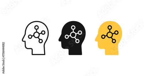 Linear human profile with network connection inside brain in various colors