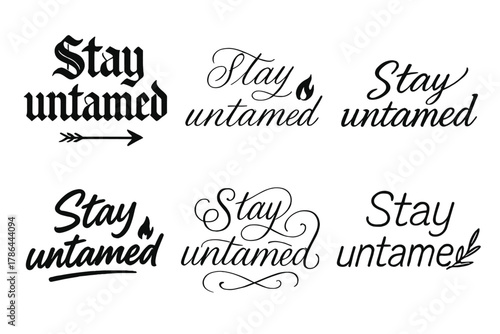 Stay Untamed Styles. Stay untamed. Create a calligraphy lettering illustration of the phrase: Stay untamed.