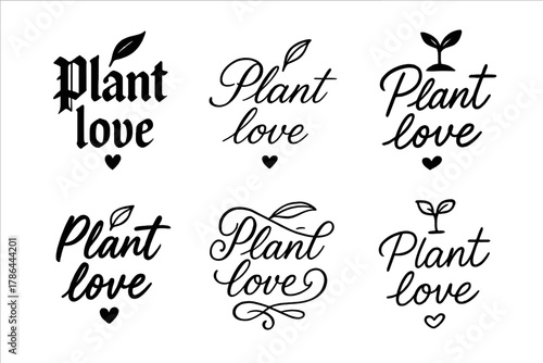 Calligraphy Plant Love. Plant love. Create a calligraphy lettering illustration of the phrase: Plant love.