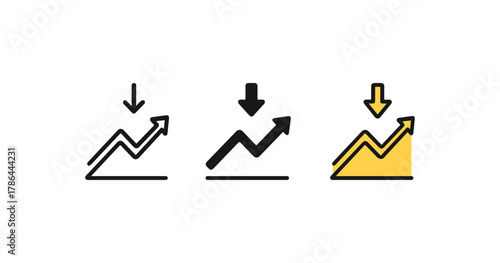 Arrow trends: linear and flat graph icons indicating growth and decline