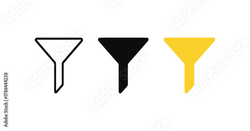 Set of funnel icons in minimalist silhouette style for business and marketing concepts