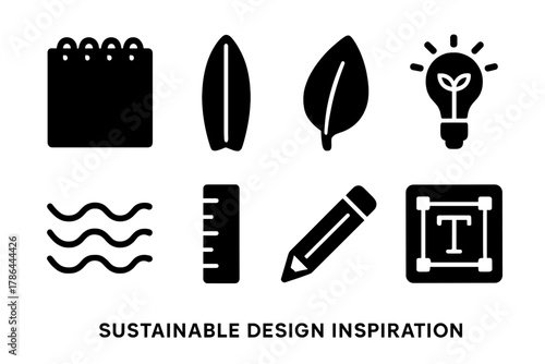 Sustainable Design Icons. Sustainable design inspiration. Filled icon set of sustainable design inspiration: