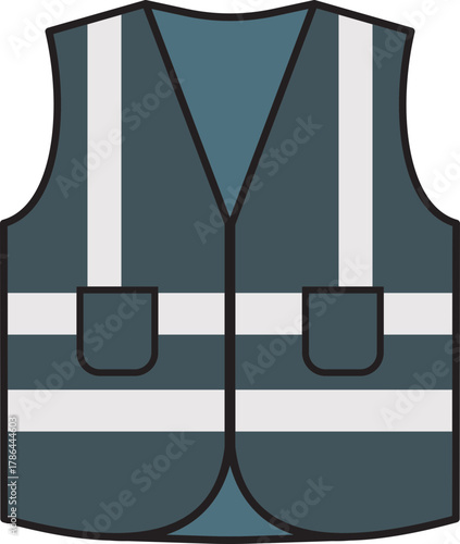 Safety vest with reflective strips vector illustration icon. High visibility personal protective equipment for construction worker and road safety concept. Safety vest silhouette icon.
