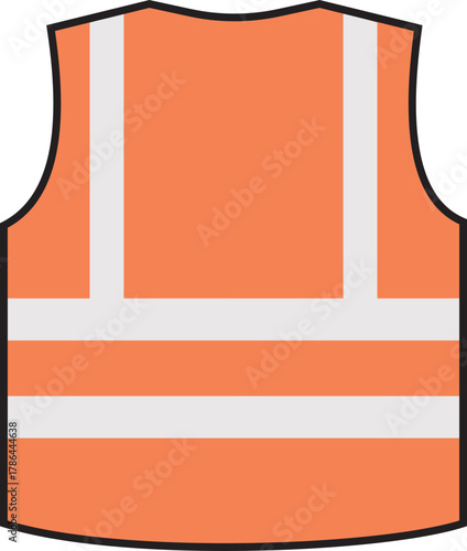 Orange safety vest with reflective strips vector illustration icon. High visibility personal protective equipment for construction worker and road safety concept. Safety vest silhouette icon.
