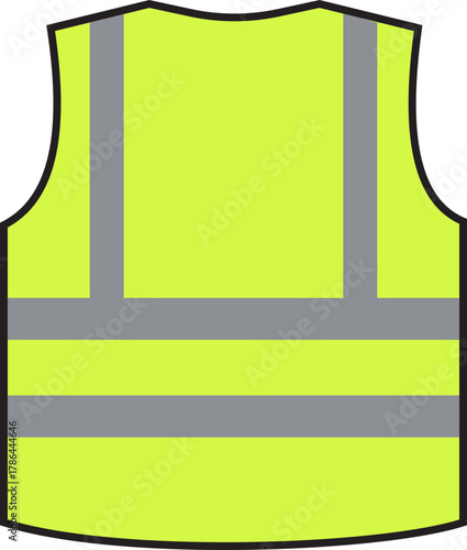 Green safety vest with reflective strips vector illustration icon. High visibility personal protective equipment for construction worker and road safety concept. Safety vest silhouette icon.