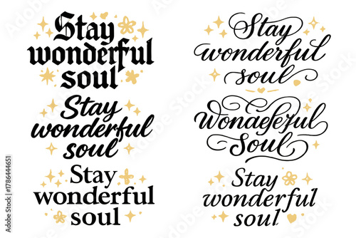 Elegant Calligraphy Styles. Stay wonderful soul. Create a calligraphy lettering illustration of the phrase: