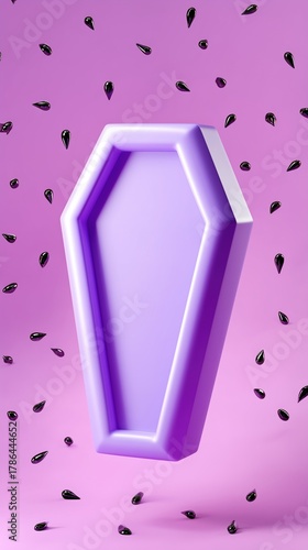 Purple Coffin on Pink Background with Drops