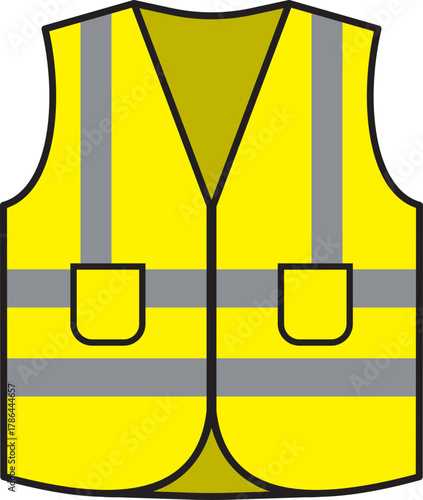 Yellow safety vest with reflective strips vector illustration icon. High visibility personal protective equipment for construction worker and road safety concept. Safety vest silhouette icon.