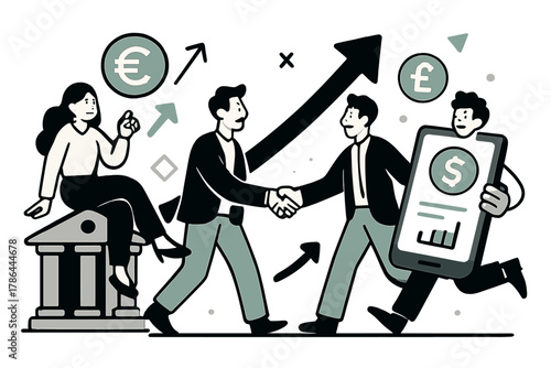 Dynamic Financial Expansion. Financial growth. Banks, fintech apps, and business transactions; glowing