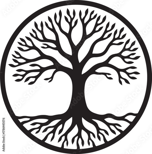 Elegant black tree of life symbol in circle