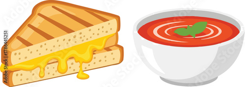 Classic Grilled Cheese Sandwich Dipped in Tomato Soup Illustration