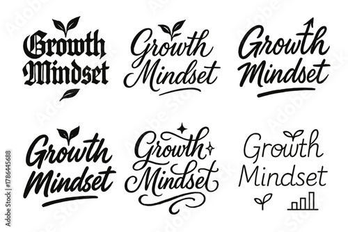 Diverse Calligraphy Styles. Growth Mindset. Create a calligraphy lettering illustration of the phrase: Growth