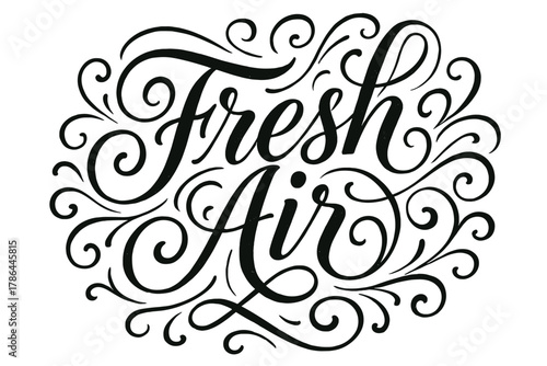Elegant Calligraphy Design. ?Fresh Air?. Elegant modern calligraphy lettering with bold and saturated thick
