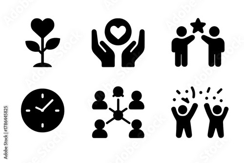 Friendship Icon Growth Set. Friendship growth. Filled icon set of friendship growth: growing heart plant,