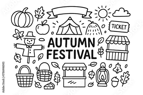 Autumn Festival Doodle. Autumn Festival. Hand-drawn doodle illustration of Autumn Festival. pumpkin, leaf,
