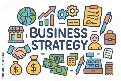 Business Strategy Doodle. Business strategy. Hand-drawn doodle illustration of Business strategy. Chart,