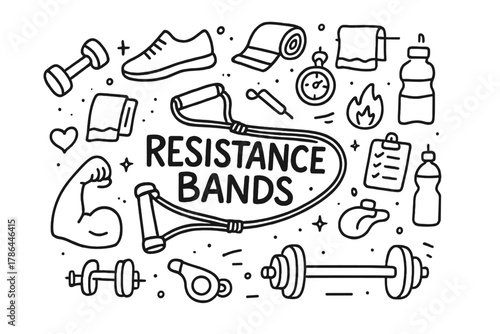 Resistance Bands Doodle. Resistance Bands. Hand-drawn doodle illustration of Resistance Bands. band, handle,