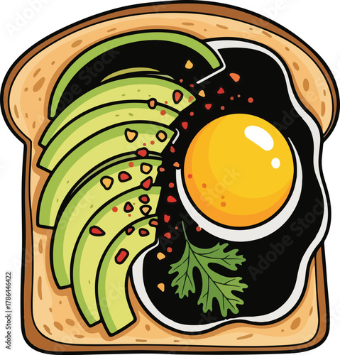 Delicious Avocado Toast with Fried Egg and Chili Flakes Healthy Breakfast Illustration