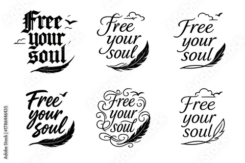 Free Your Soul Calligraphy. Free your soul. Create a calligraphy lettering illustration of the phrase: Free
