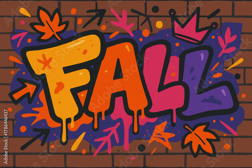 Colorful Urban Graffiti. Urban Fall ? Graffiti Simplified: thick tilted bubble letters with dripping edges;