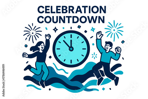Midnight Celebration Countdown. Celebration Countdown. A glowing clock strikes midnight as colorful fireworks