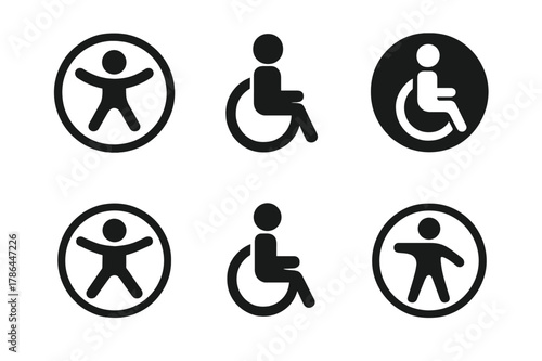Accessibility Logo Collection. Audience Accessibility. Set Logo of Accessibility Collection: Abstract geometric, Filled silhouette, Negative space, Flat solid,