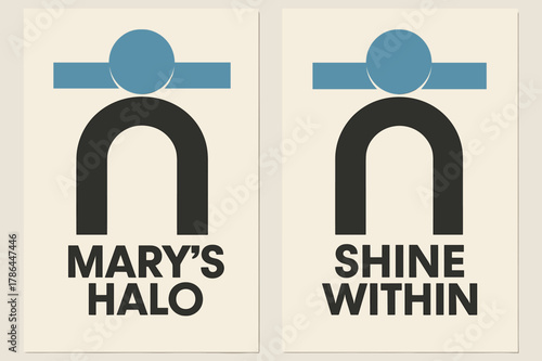 Bauhaus Banners. Bauhaus Halo. Two vertical A6 banners with safe margins, centered composition, no elements touching edges, bauhaus, charcoal and sky blue,