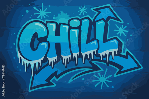 Graffiti Winter Vibes. Urban Chill ? Graffiti Simplified: thick bubble letters with dripping icicle edges;