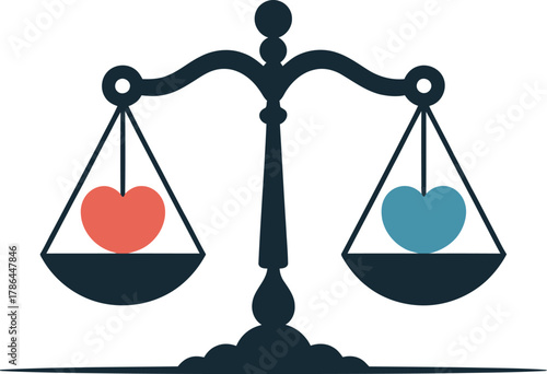 Scales of Justice with Red and Blue Hearts Balanced