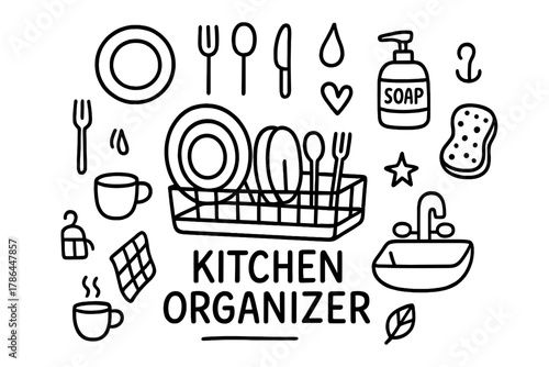 Doodle Kitchen Organizer. Kitchen Organizer. Hand-drawn doodle illustration of Kitchen Organizer. In the